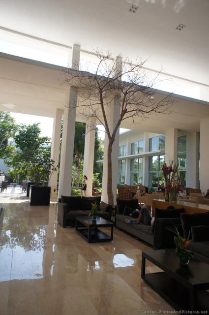 Chairs and tree inside lobby of Gran Bahia Principe Sian Kaan.jpg