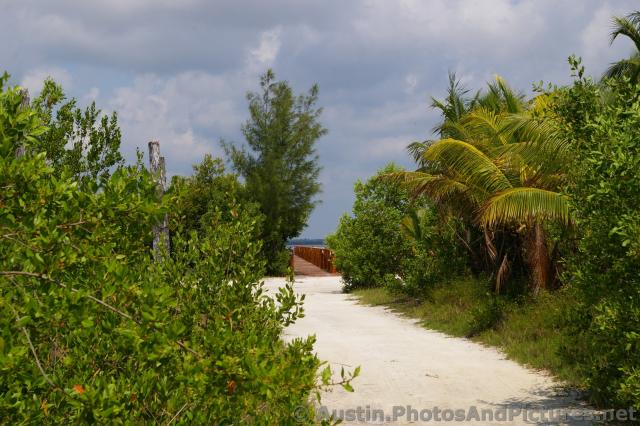 Playa Mujeres lagoon bridge with zen pavillions entrance area.jpg