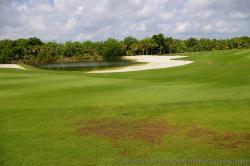 Small lagoon surrounded by sand at the Playa Mujeres golf course.jpg