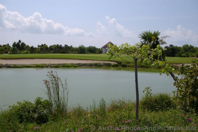 Lake next to golf course sand bunker at Playa Mujeres Mexico.jpg