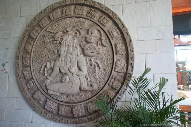 Mayan circular carving at lobby of Bahia Principe Coba.jpg