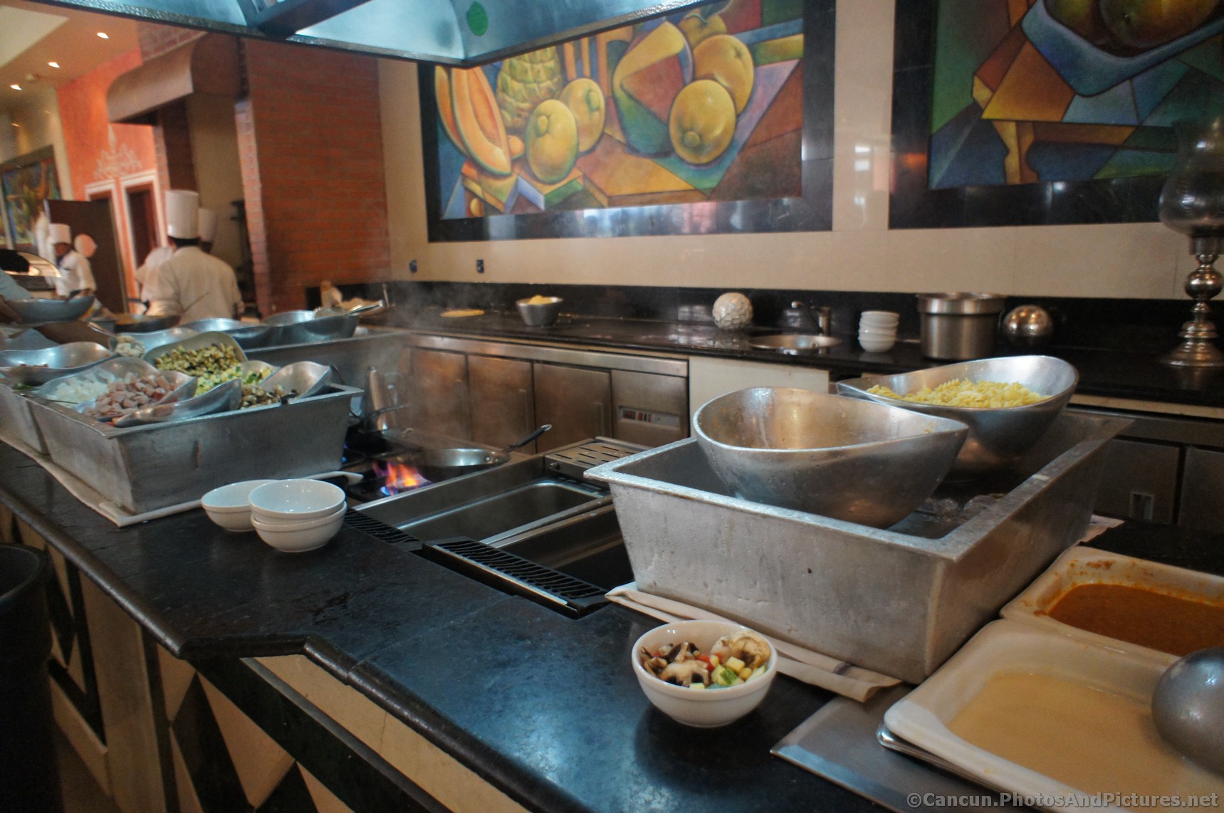 Pasta station at Kulkulcan restaurant Bahia Principe Coba.jpg