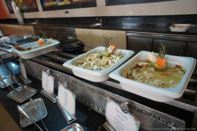 Seafood at Kulkulcan restaurant buffet Bahia Principe Coba.jpg