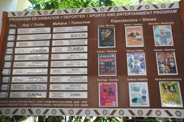Gran Bahia Principe Akumal and Tulum show and activites schedule board.jpg