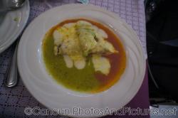 Fish in Mexican flag color sauce at GR Solaris Marco Polo Restaurant.jpg