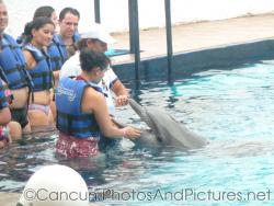 Joann interacts with Dolphin at Cancun Interactive Aquarium at La Isla Shopping Village in Cancun.jpg