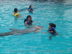 Joann pets a dolphin at Cancun Interactive Aquarium at La Isla Shopping Village in Cancun.jpg